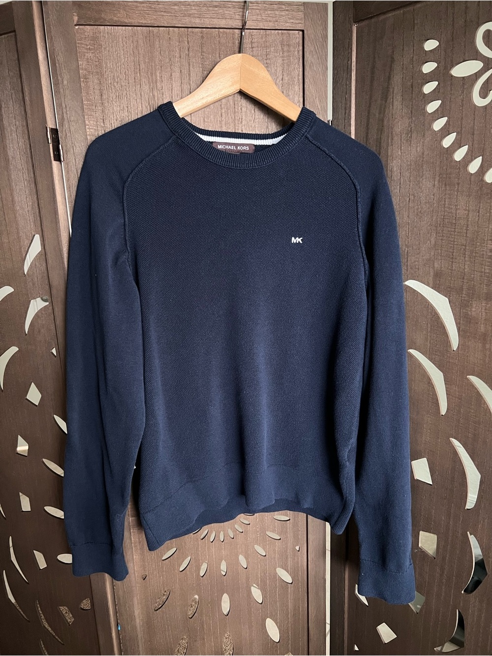 Michael Kors Men's Dark Navy Cotton Pullover Crewneck Sweater Size M small logo